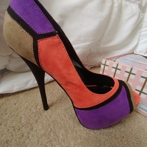 Colorblock heelsㅡ peep toe